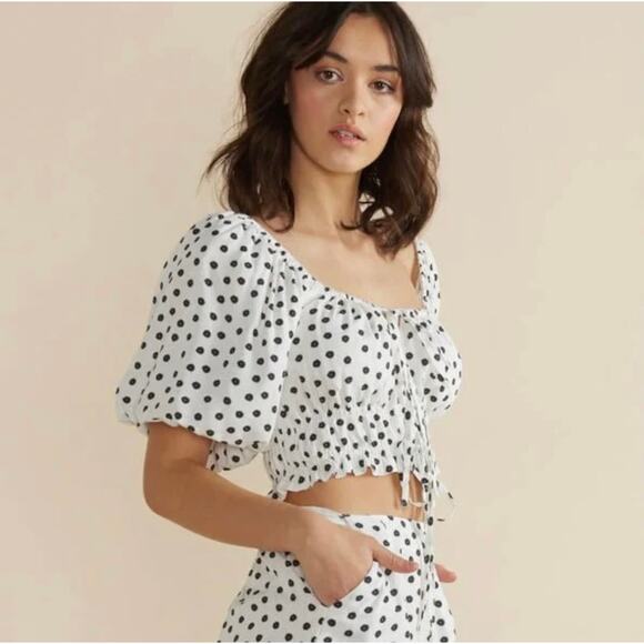 MINKPINK Tidal Top‎ NWT – Puff Sleeve Crop Polka Dot- Medium - Picture 2 of 9